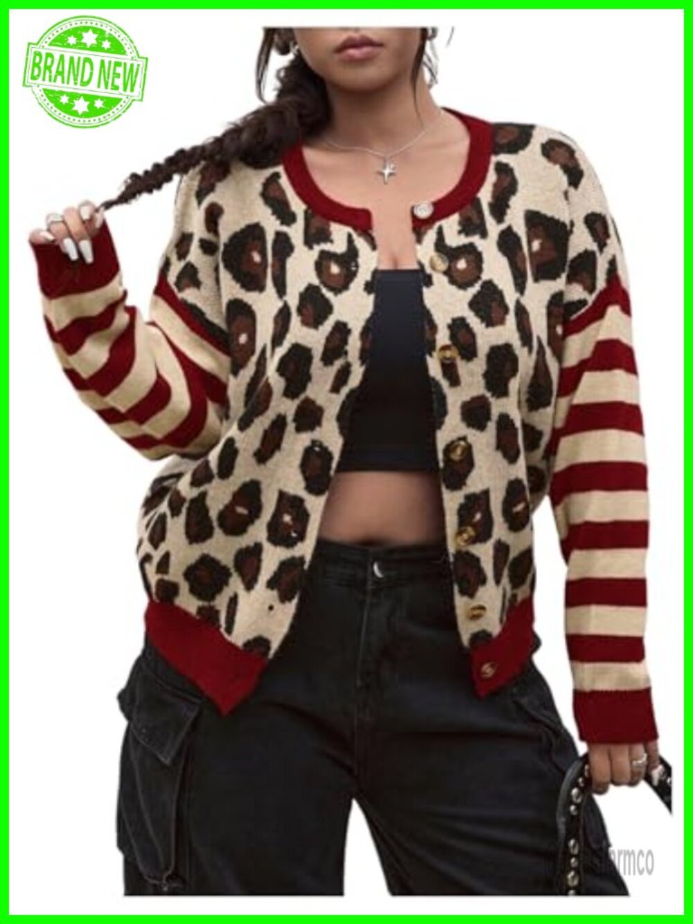 Plus Size Leopard Cheetah Print Button Down Knit Cardigan Sweater